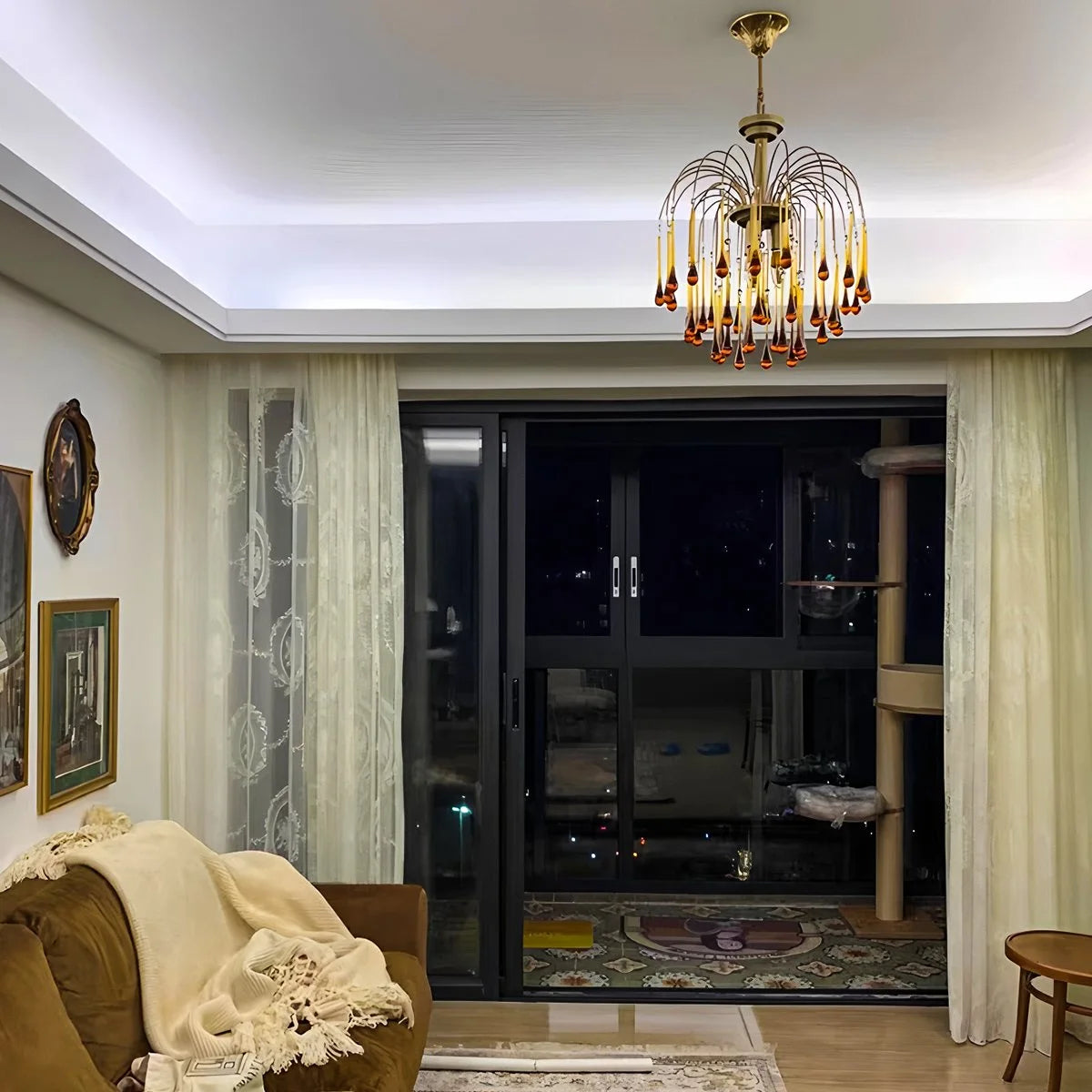 Antizer French Retro Water Drop Glass Chandelier
