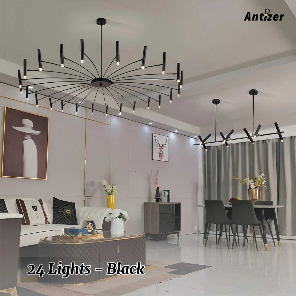 Antizer Modern Adjustable Candelabra Chandelier for Living Room