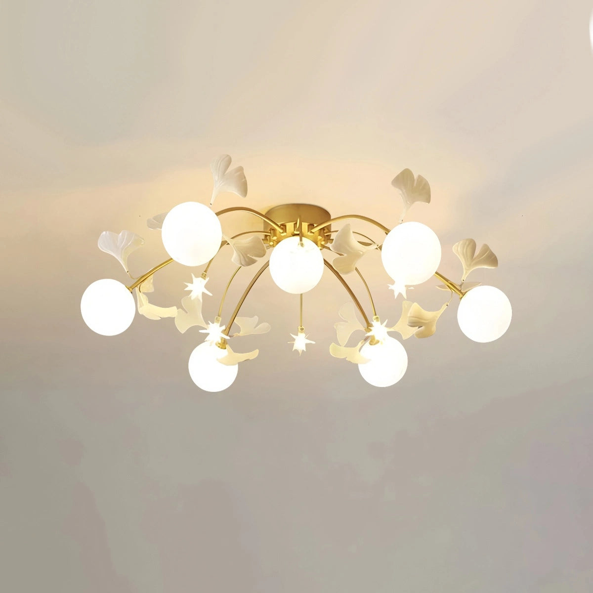 Antizer Ginkgo Glass Ceiling Lamp for Living Room Gold 7+6 Heads