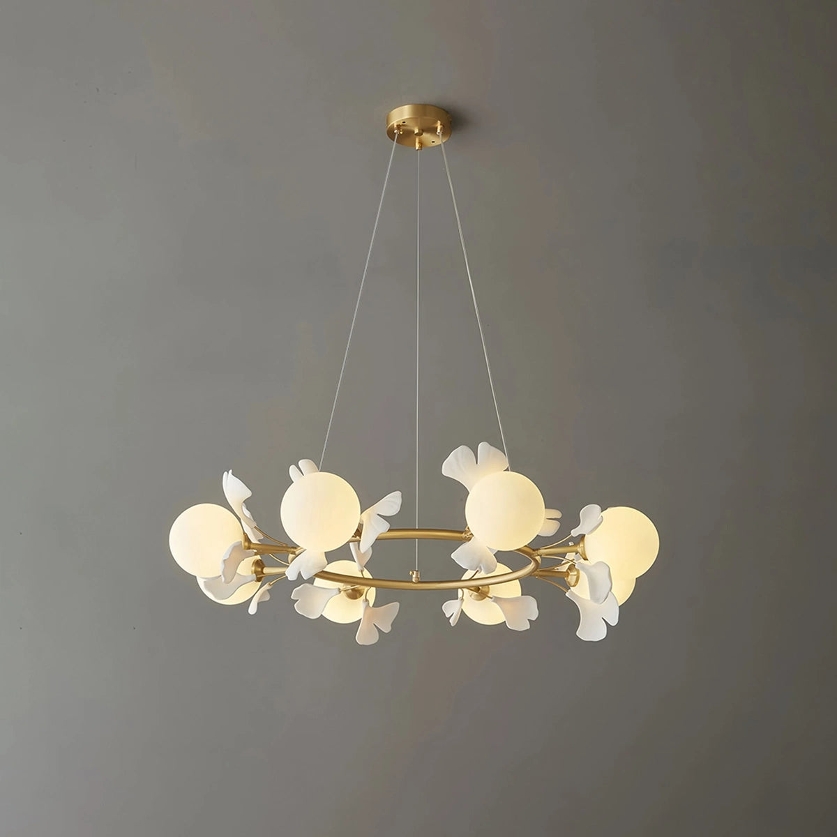 Antizer Evander Ginkgo Chandelier for Dining Area Brass & White 8 Lights