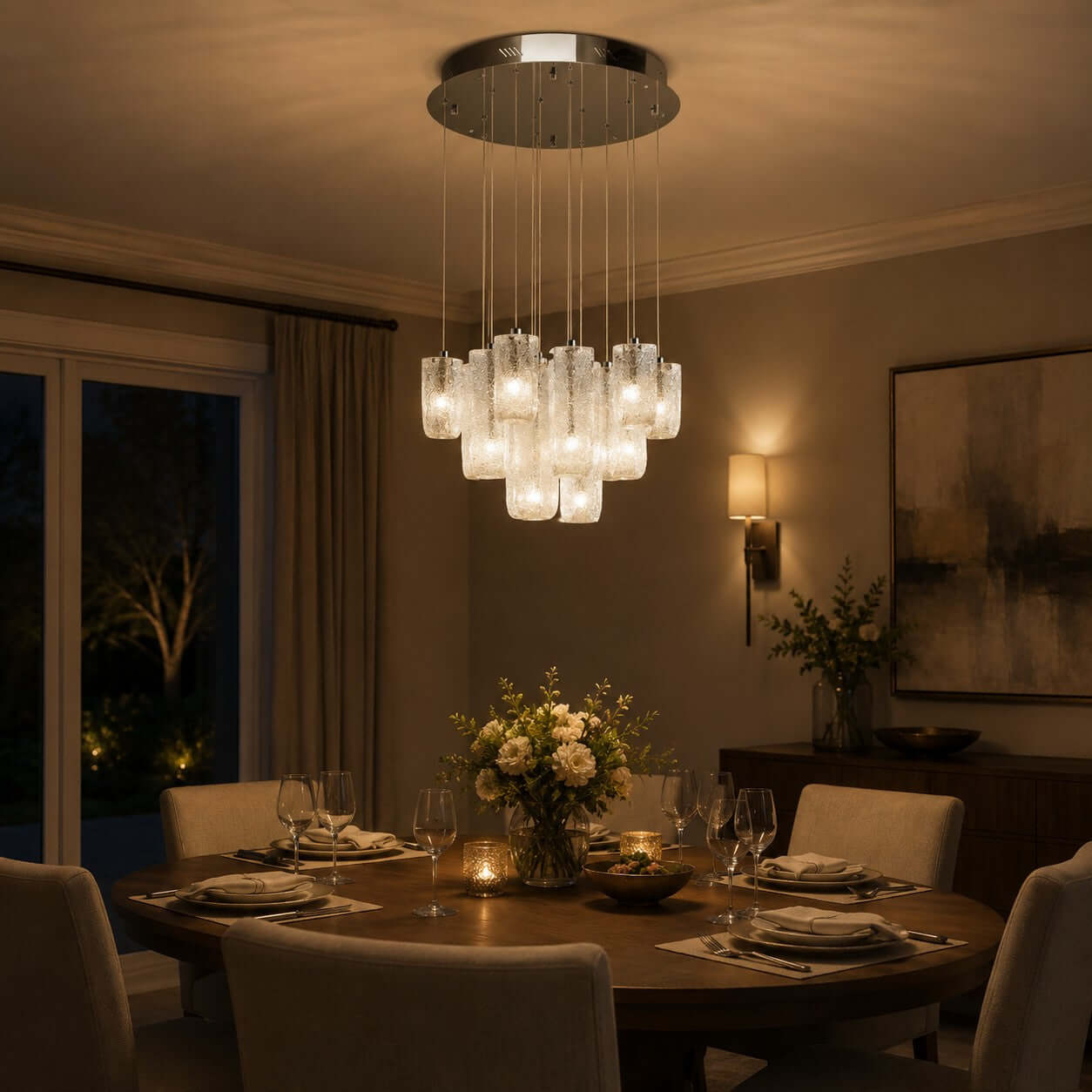 Antizer Modern Suspended Textured Glass Chandelier