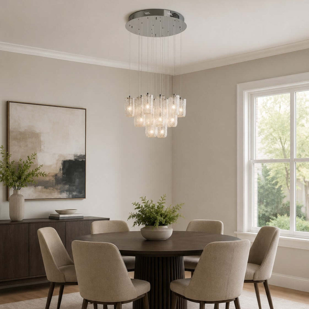 Antizer Modern Suspended Textured Glass Chandelier