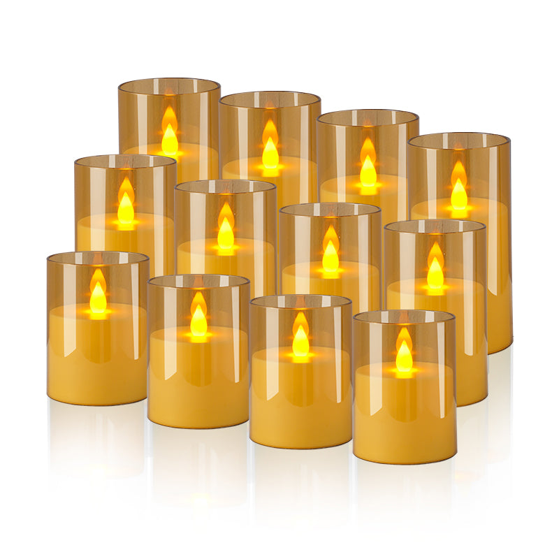 Glass Pillars Battery Flameless Candles-Amber