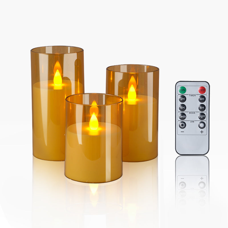 Glass Pillars Battery Flameless Candles-Amber