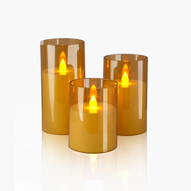 Glass Pillars Battery Flameless Candles-Amber