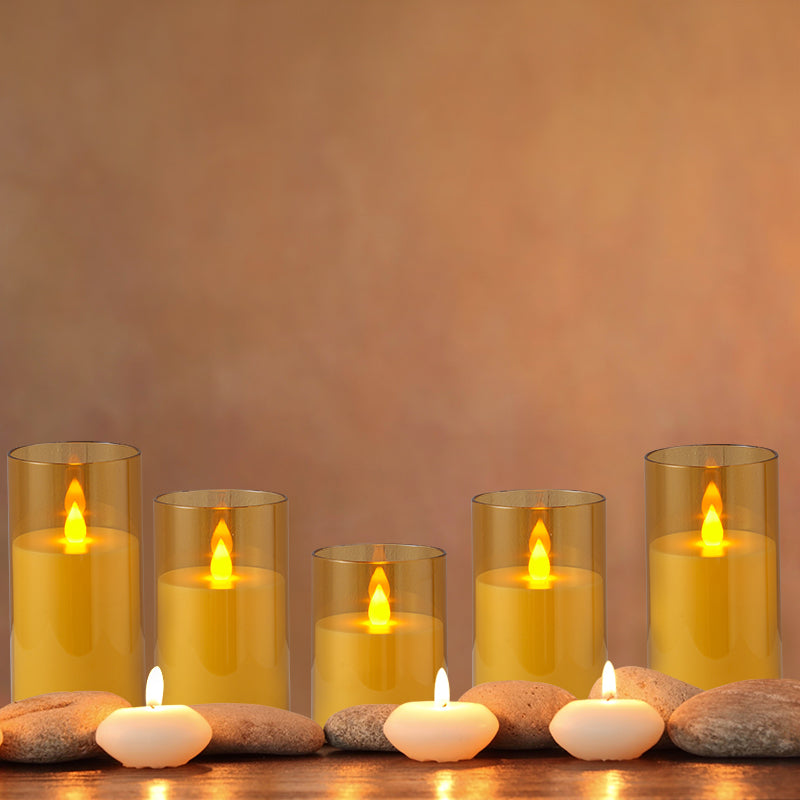 Glass Pillars Battery Flameless Candles-Amber