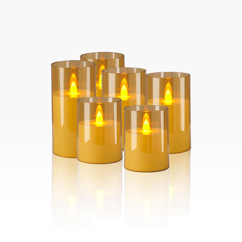 Glass Pillars Battery Flameless Candles-Amber