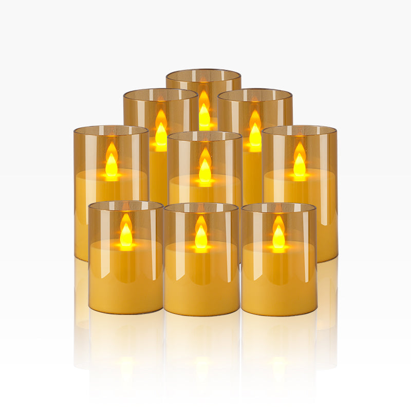 Glass Pillars Battery Flameless Candles-Amber