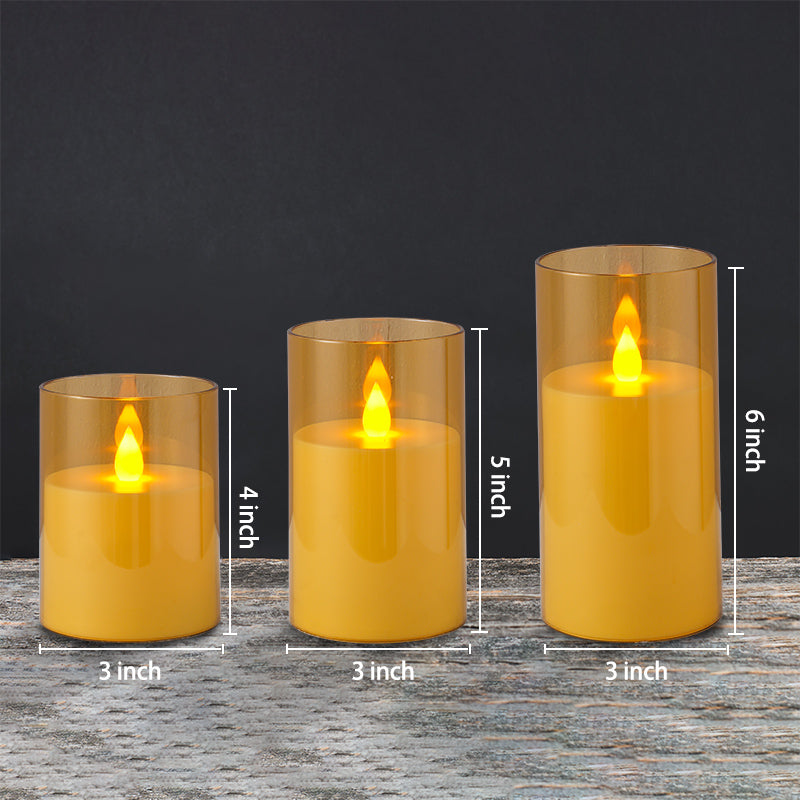 Glass Pillars Battery Flameless Candles-Amber