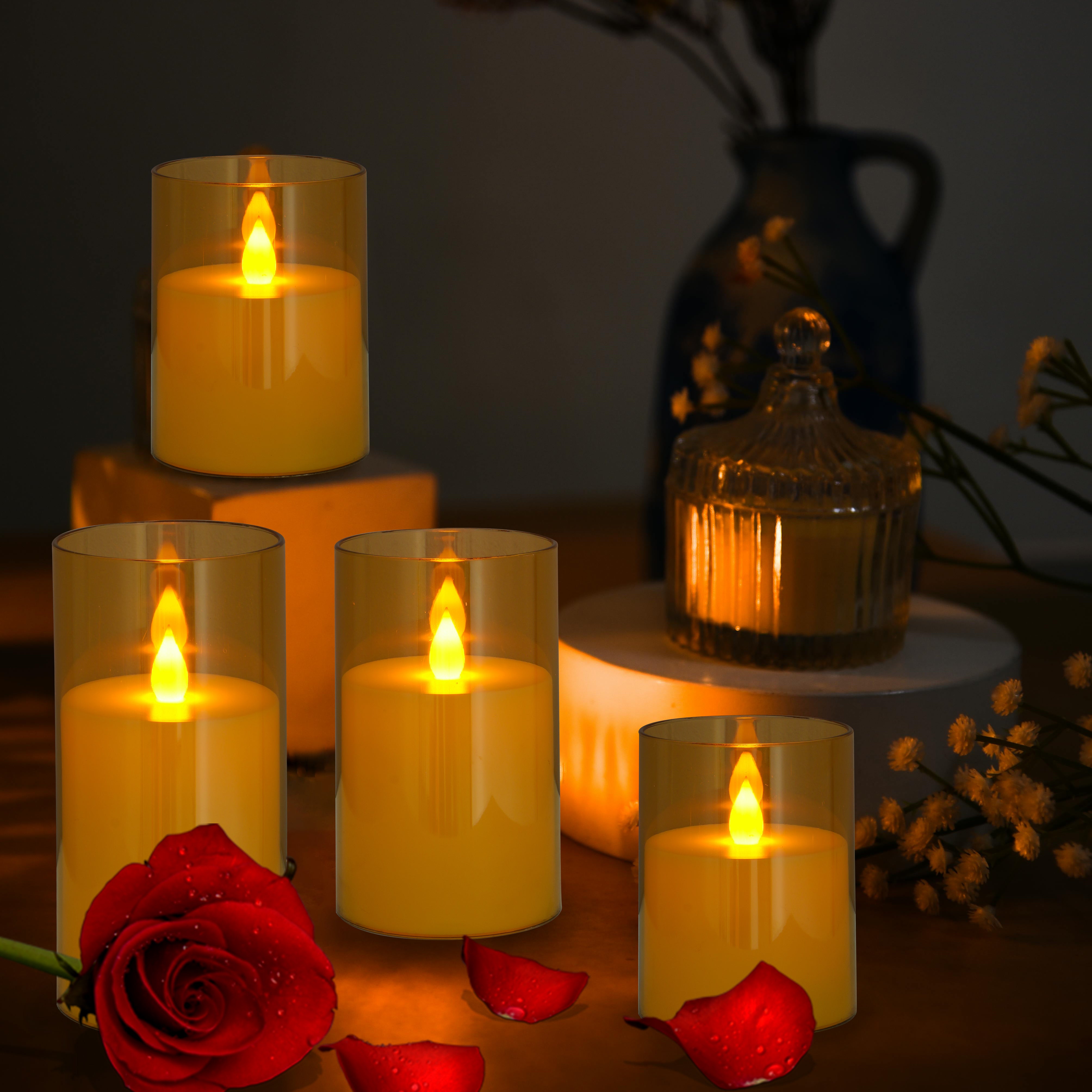 Glass Pillars Battery Flameless Candles-Amber