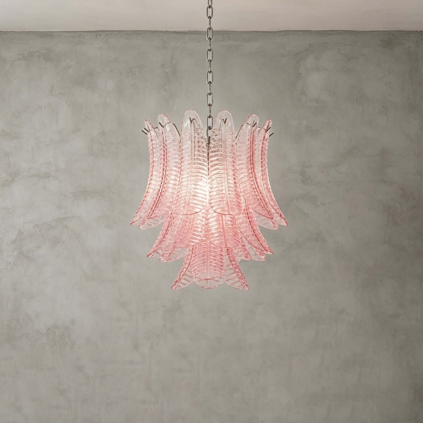 Antizer Murano Layered Pink Glass Leaf Chandelier