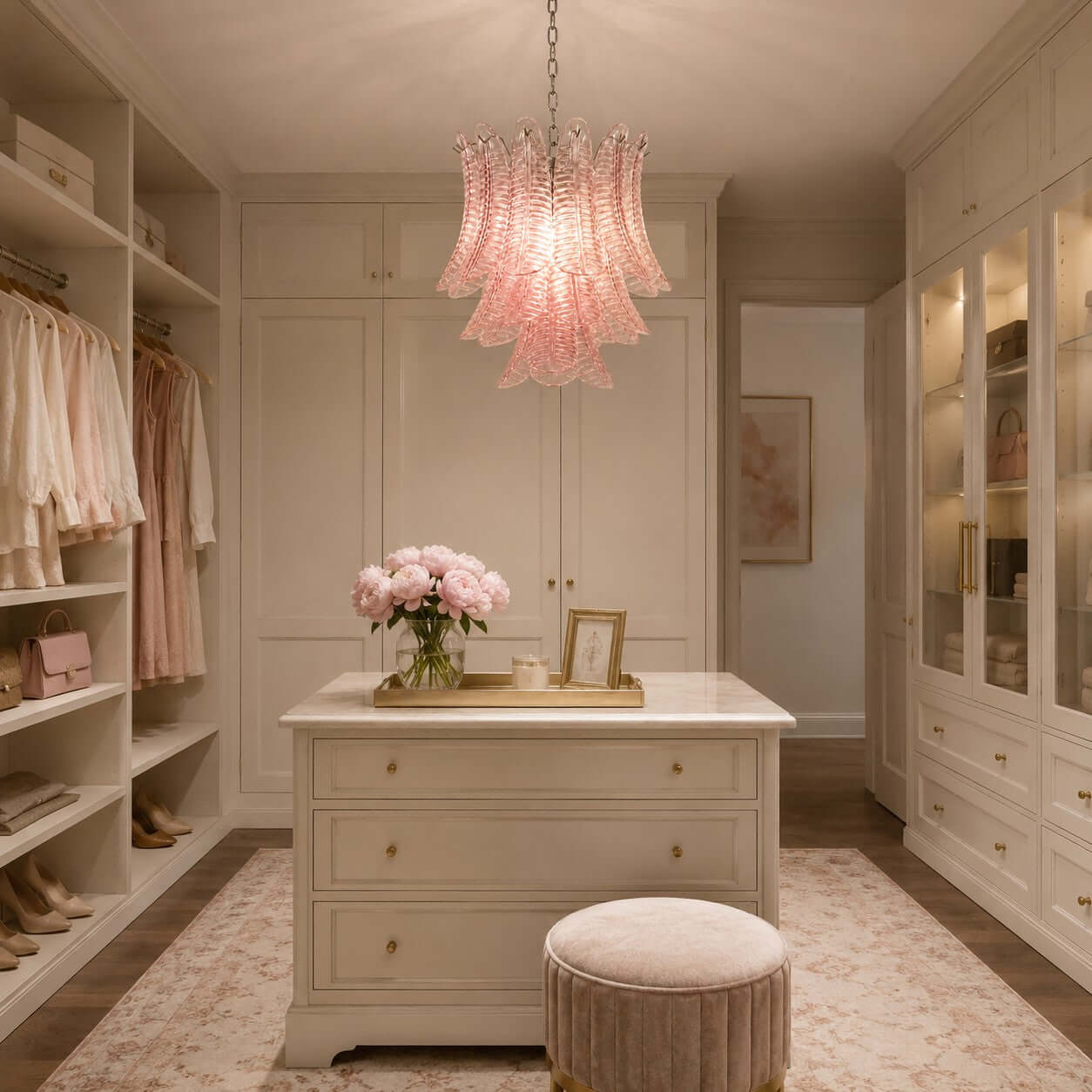 Antizer Murano Layered Pink Glass Leaf Chandelier
