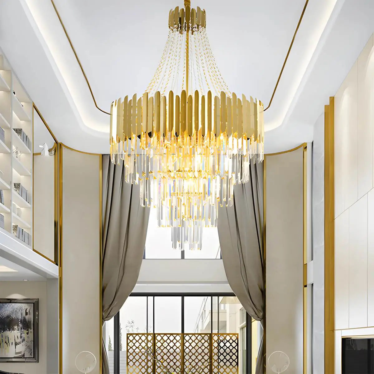 Antizer Large Tiered Gold Crystal Chandelier