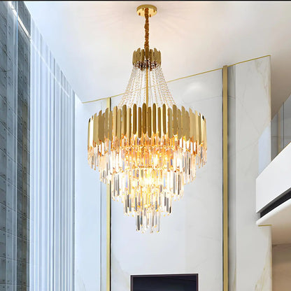 Antizer Large Tiered Gold Crystal Chandelier