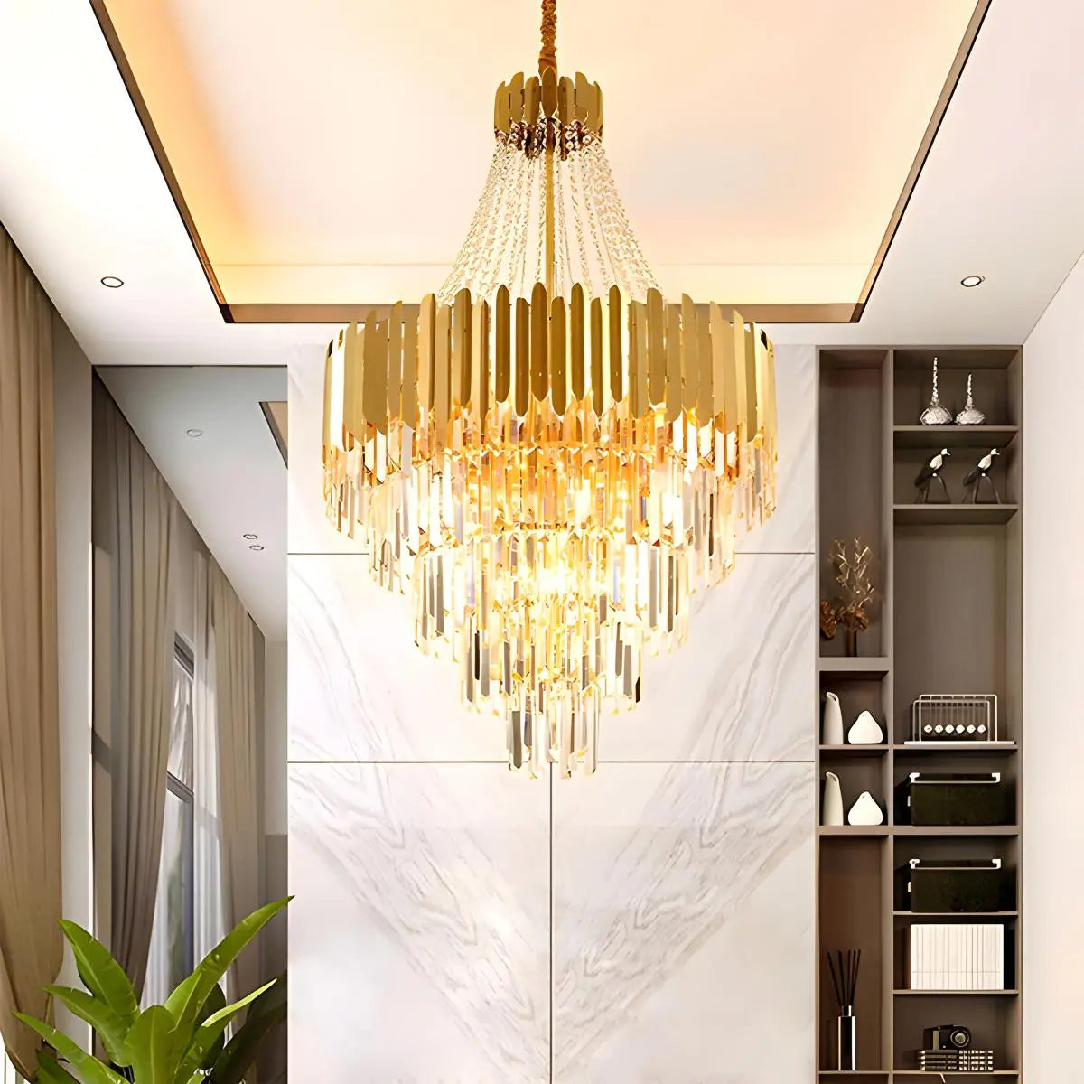 Antizer Large Tiered Gold Crystal Chandelier