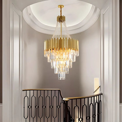 Antizer Large Tiered Gold Crystal Chandelier