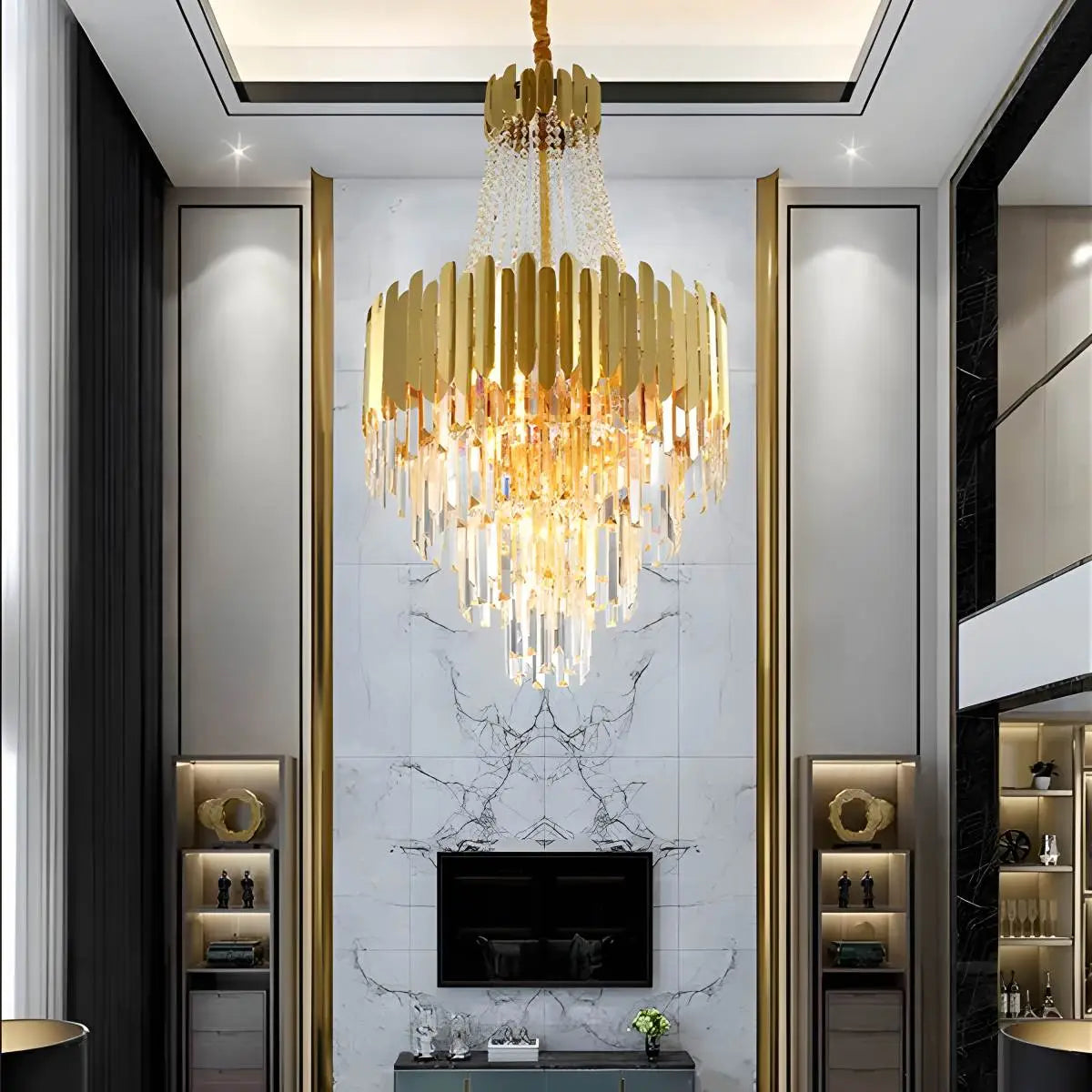 Antizer Large Tiered Gold Crystal Chandelier