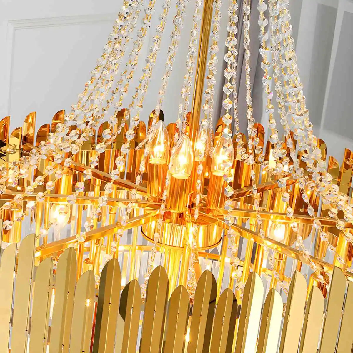 Antizer Large Tiered Gold Crystal Chandelier