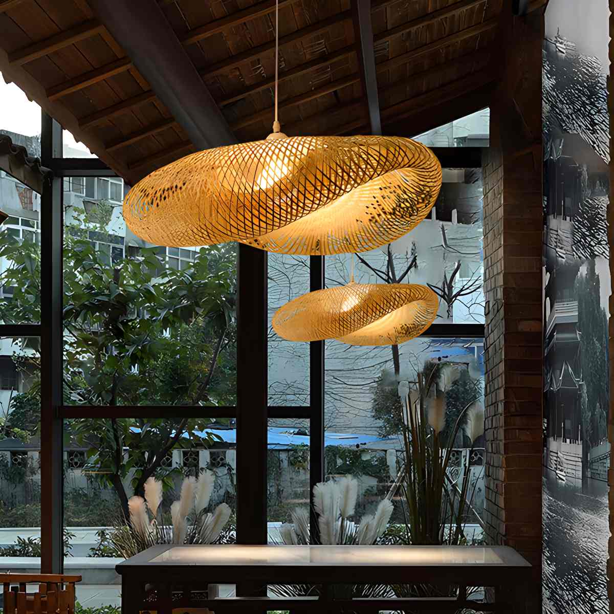 Antizer Bamboo Weaving Pendant Light for Dining Room