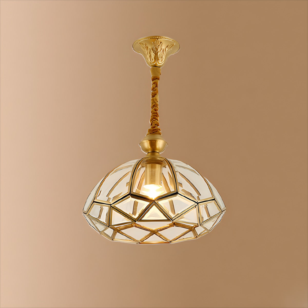 European Style Copper Glass Ceiling Lamp-C