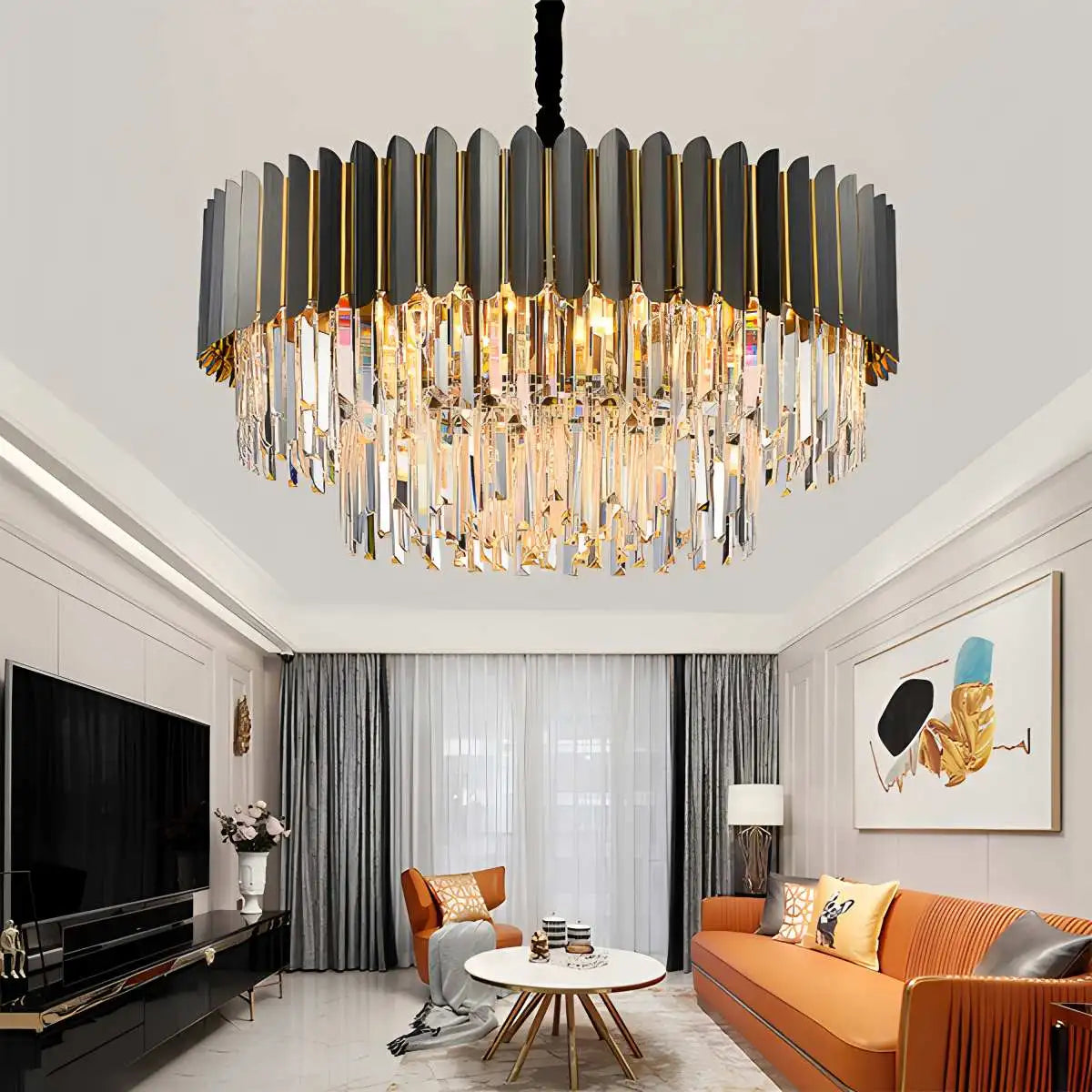 Antizer Modern Black Gold Luxury Crystal Chandelier