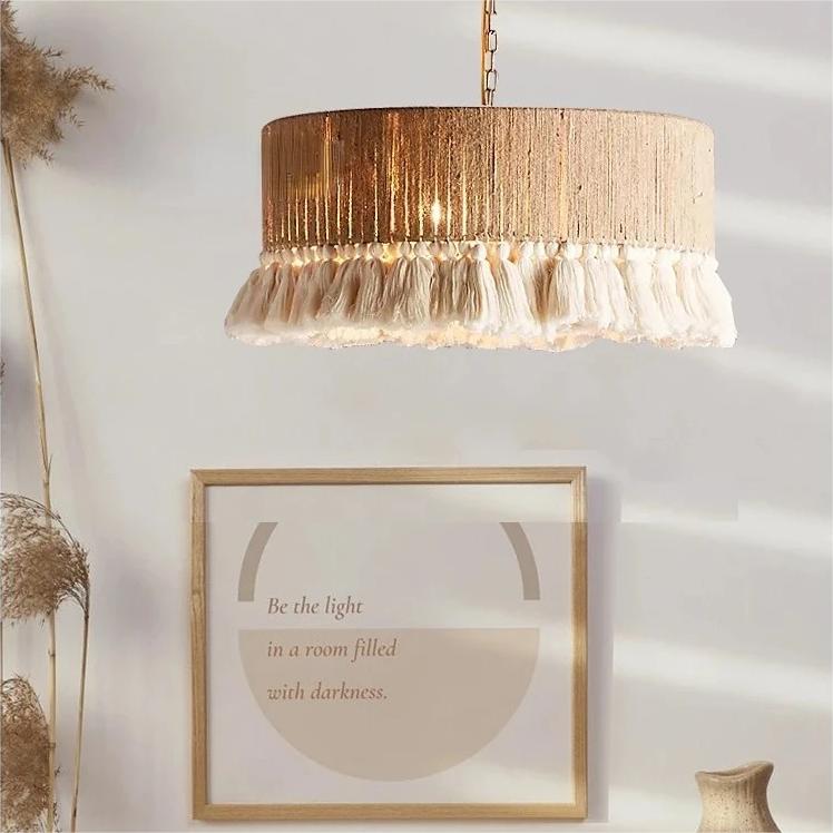 Antizer Boho Vintage Twine Fringe Pendant Light