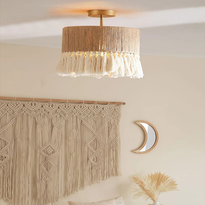 Antizer Boho Vintage Twine Fringe Pendant Light
