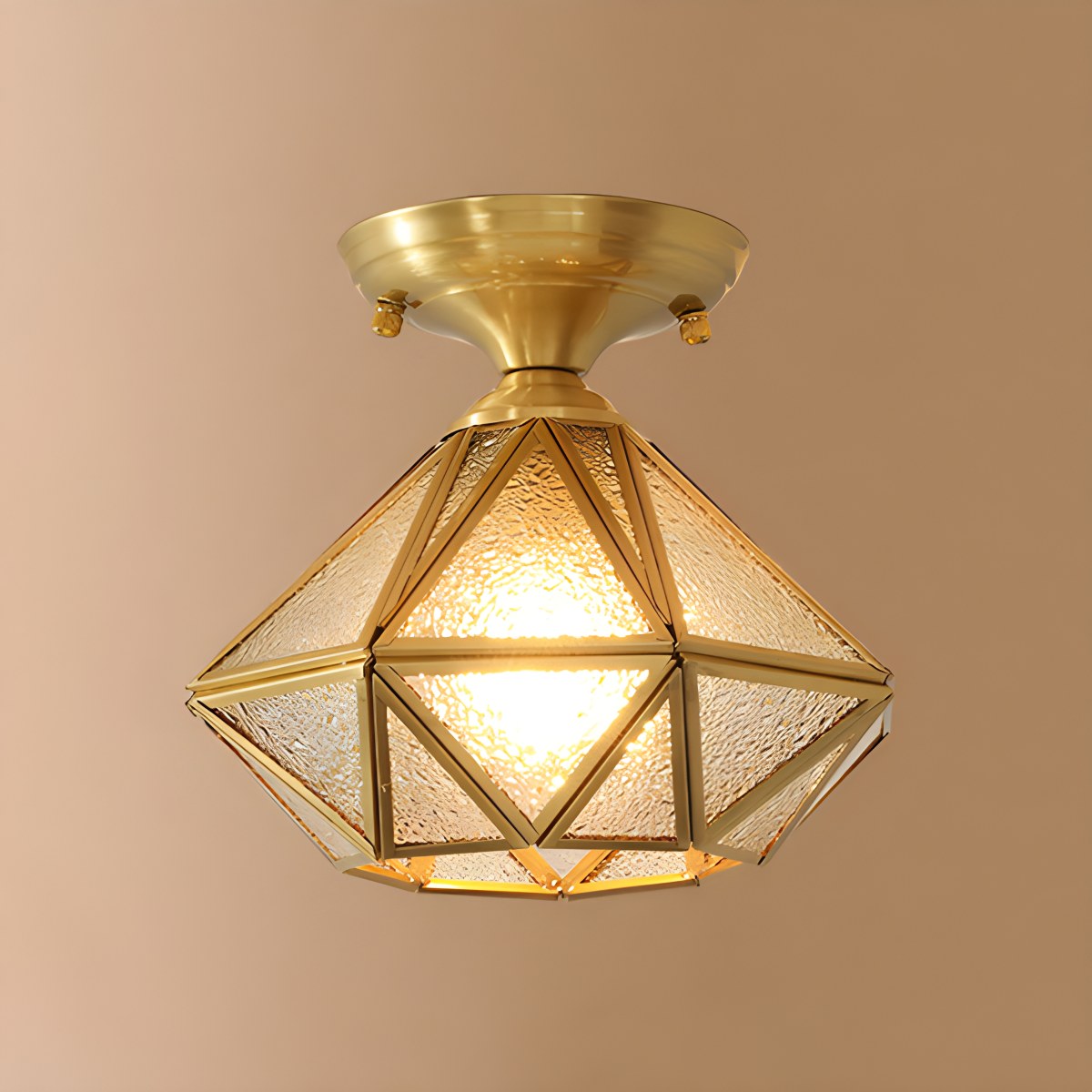 European Style Copper Glass Ceiling Lamp-A