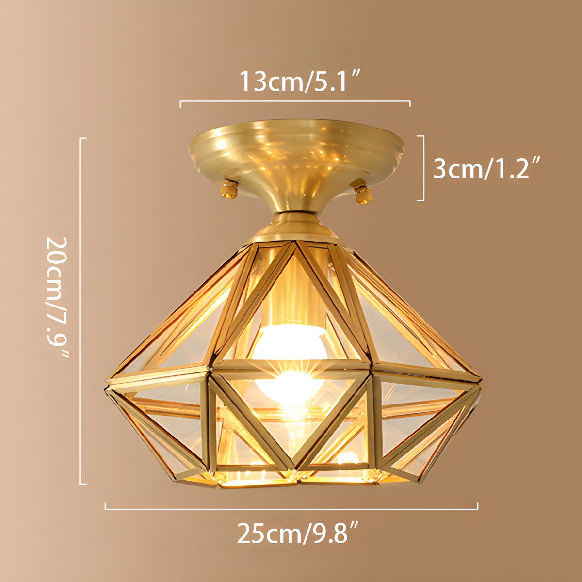 European Style Copper Glass Ceiling Lamp-A