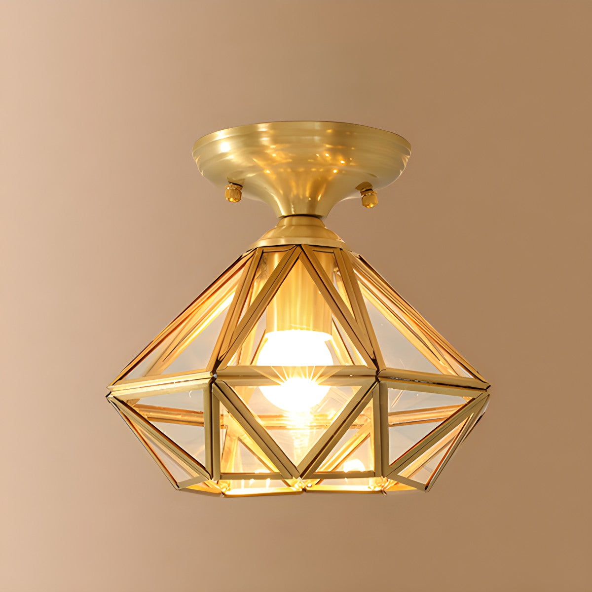 European Style Copper Glass Ceiling Lamp-A