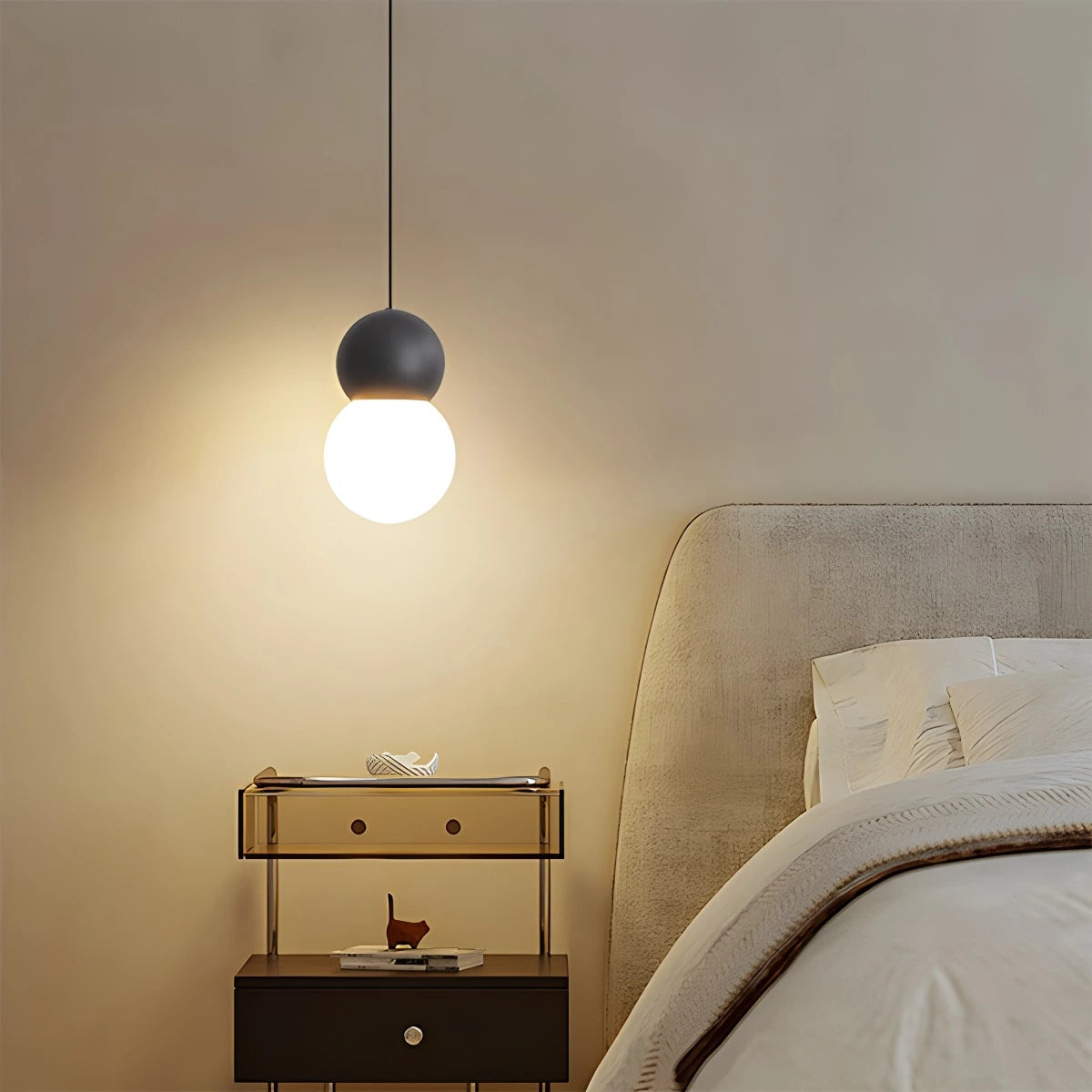 Antizer Cream Style Globe Pendant Light Small Bedside Lamp