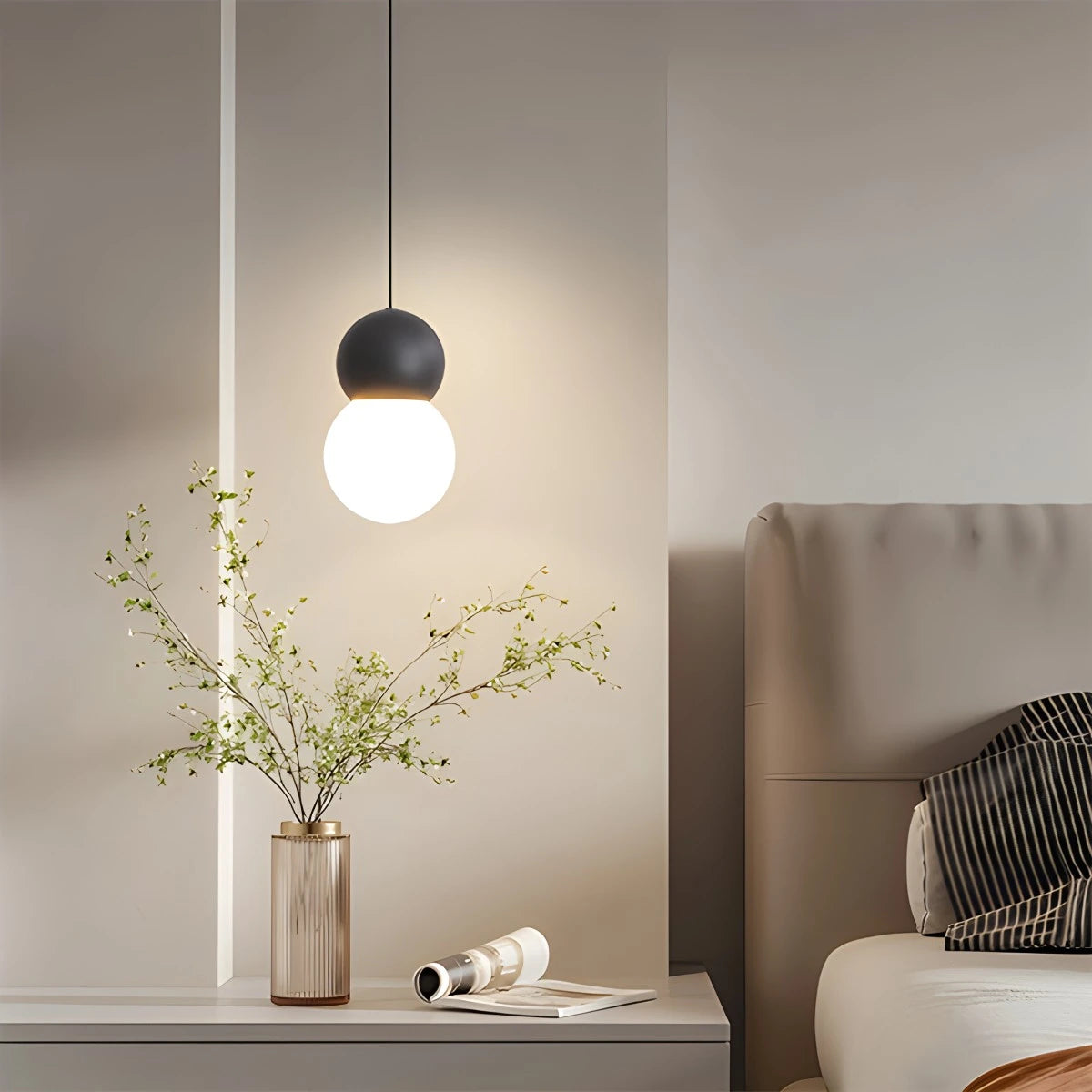 Antizer Cream Style Globe Pendant Light Small Bedside Lamp