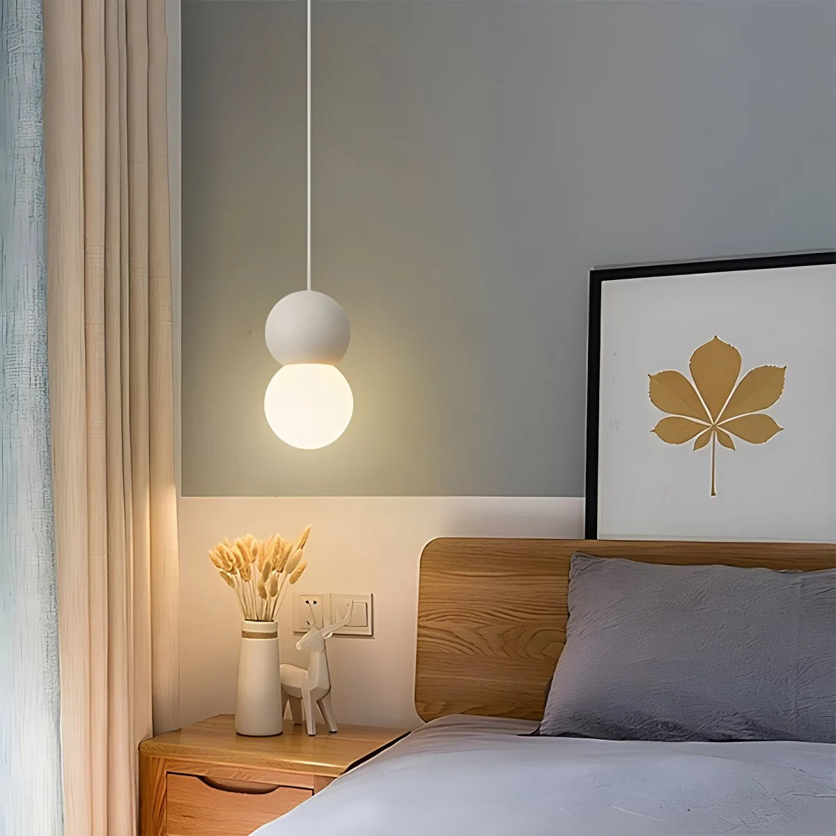 Antizer Cream Style Globe Pendant Light Small Bedside Lamp