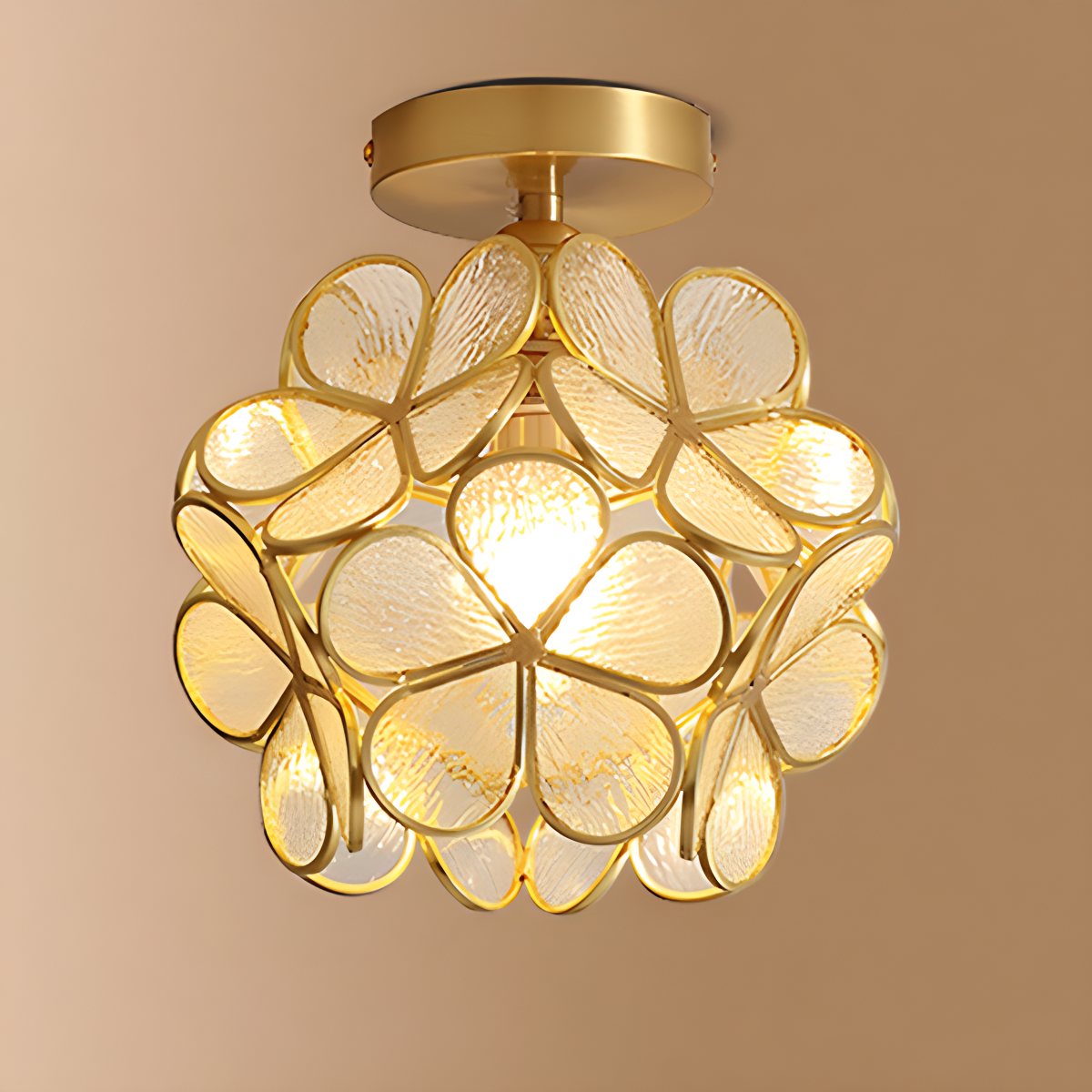 European Style Copper Glass Ceiling Lamp-E