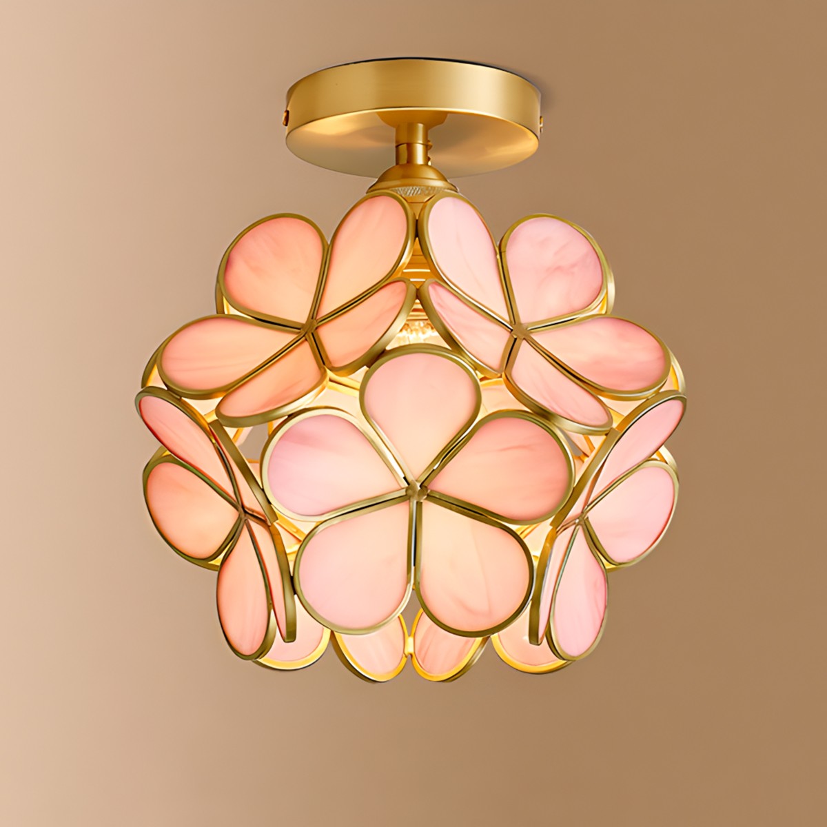 European Style Copper Glass Ceiling Lamp-E