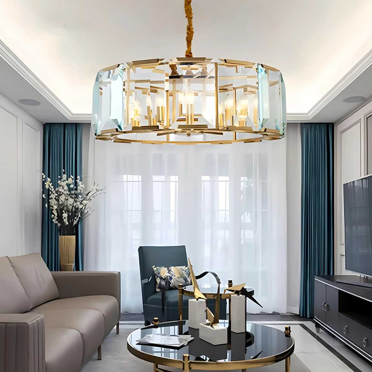 Antizer Circular Glass Chandelier for Dining Room