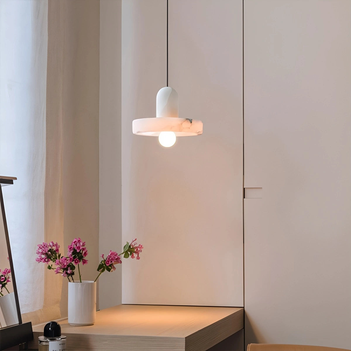 Antizer Natural Spanish Alabaster Pendant Light for Bedroom