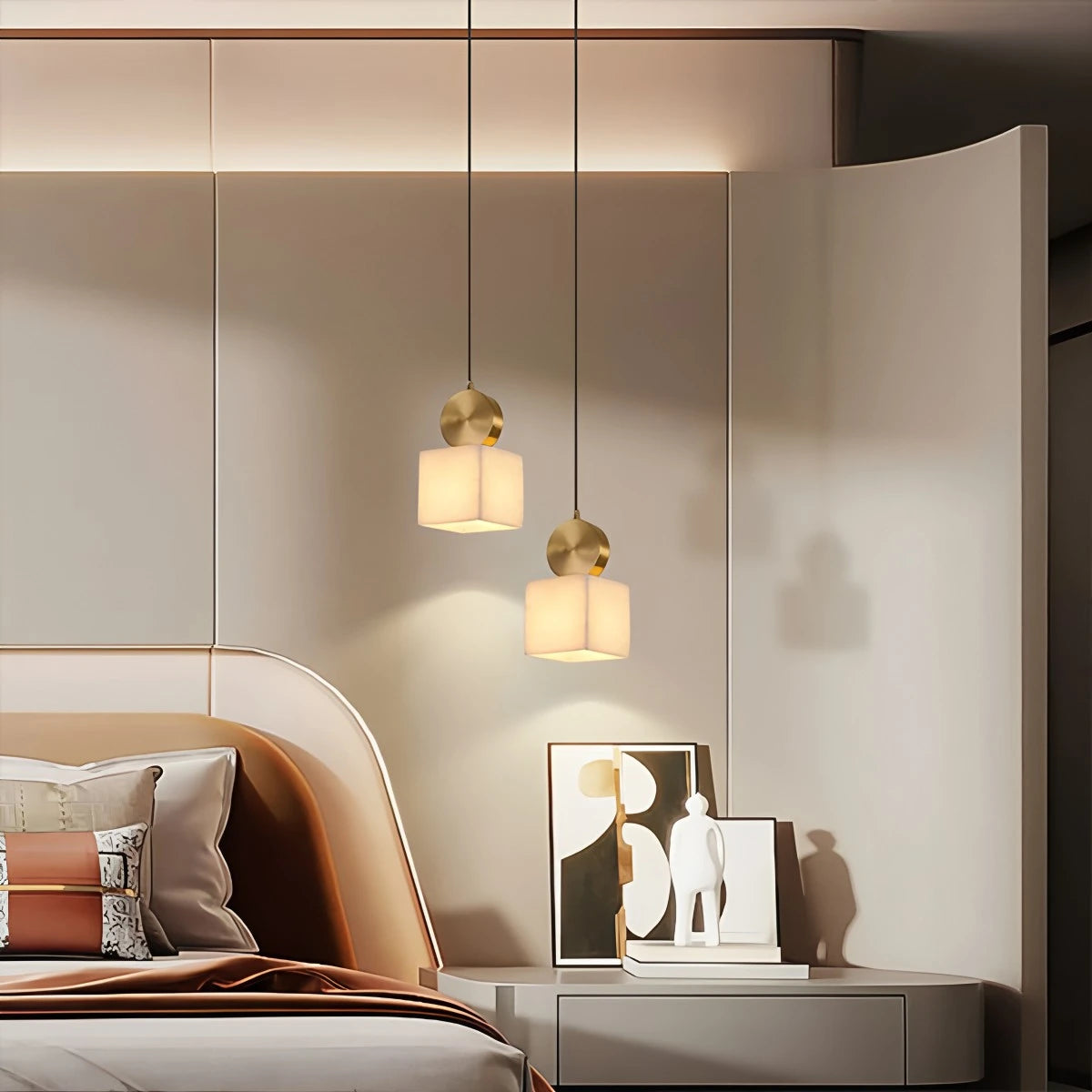 Antizer All Copper Geometric Spanish Alabaster Pendant Light