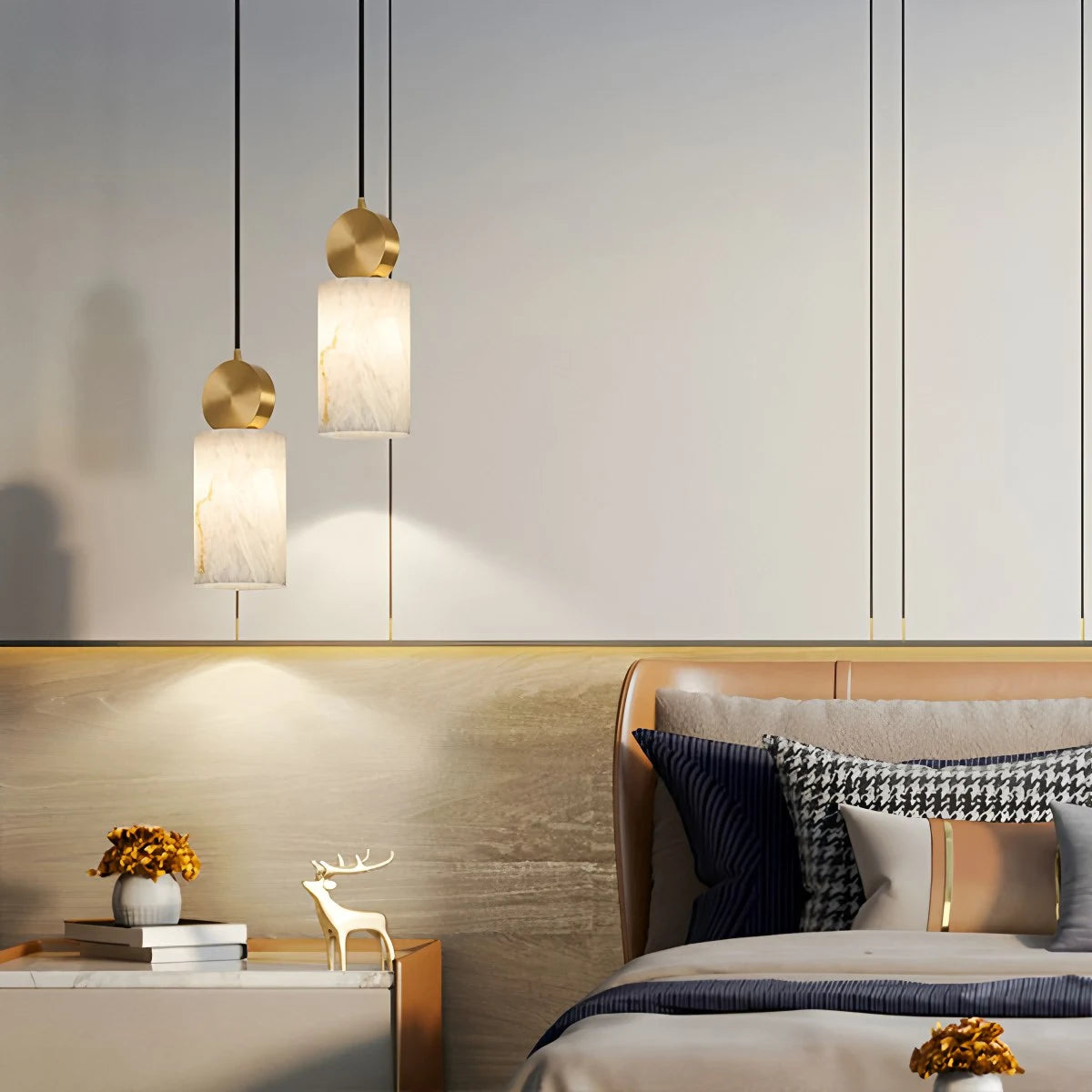 Antizer All Copper Geometric Spanish Alabaster Pendant Light