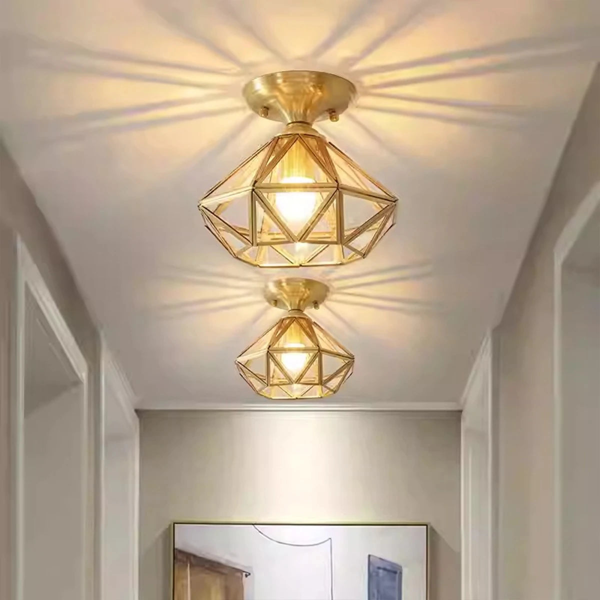 Antizer European Style Copper Glass Ceiling Lamp-A