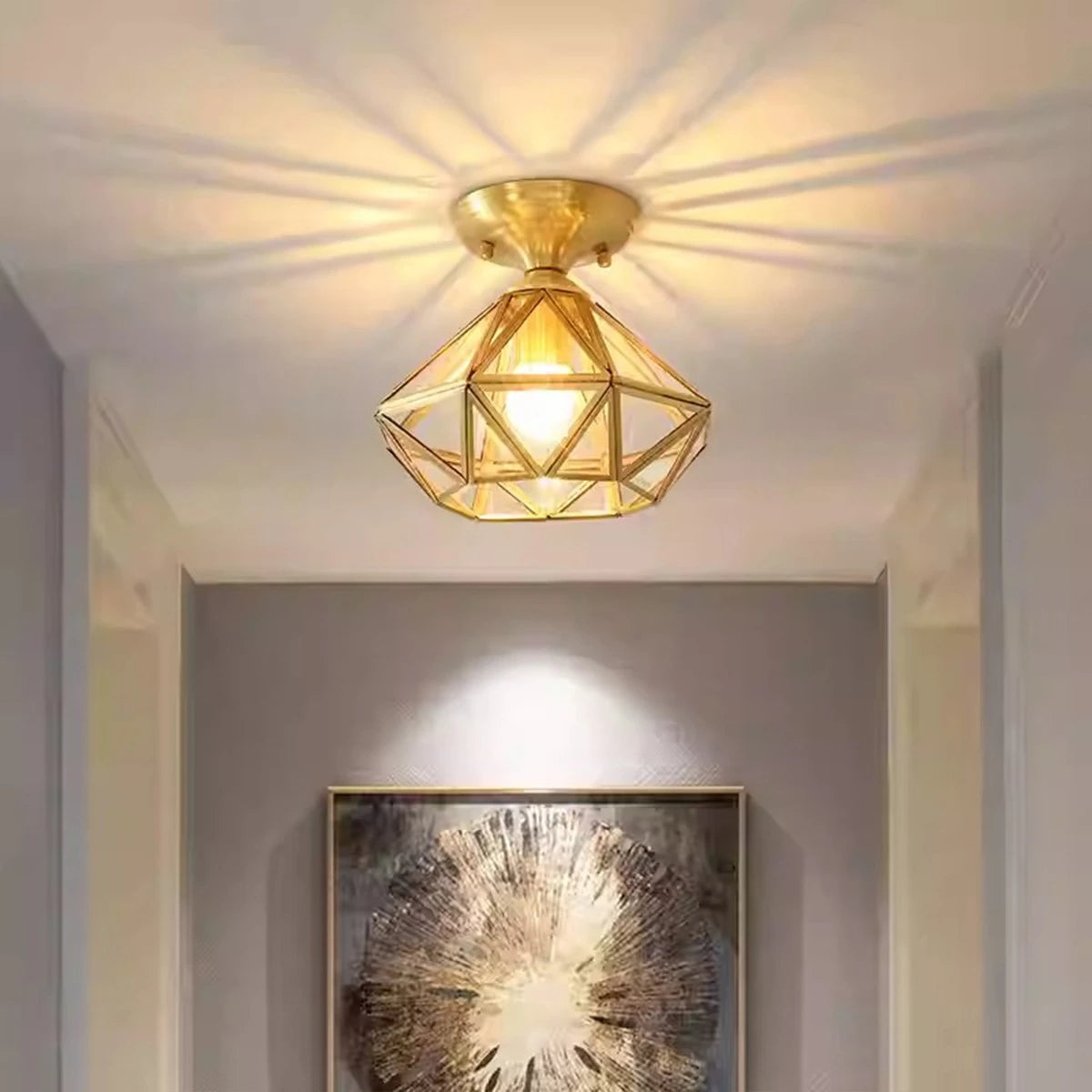 Antizer European Style Copper Glass Ceiling Lamp-A