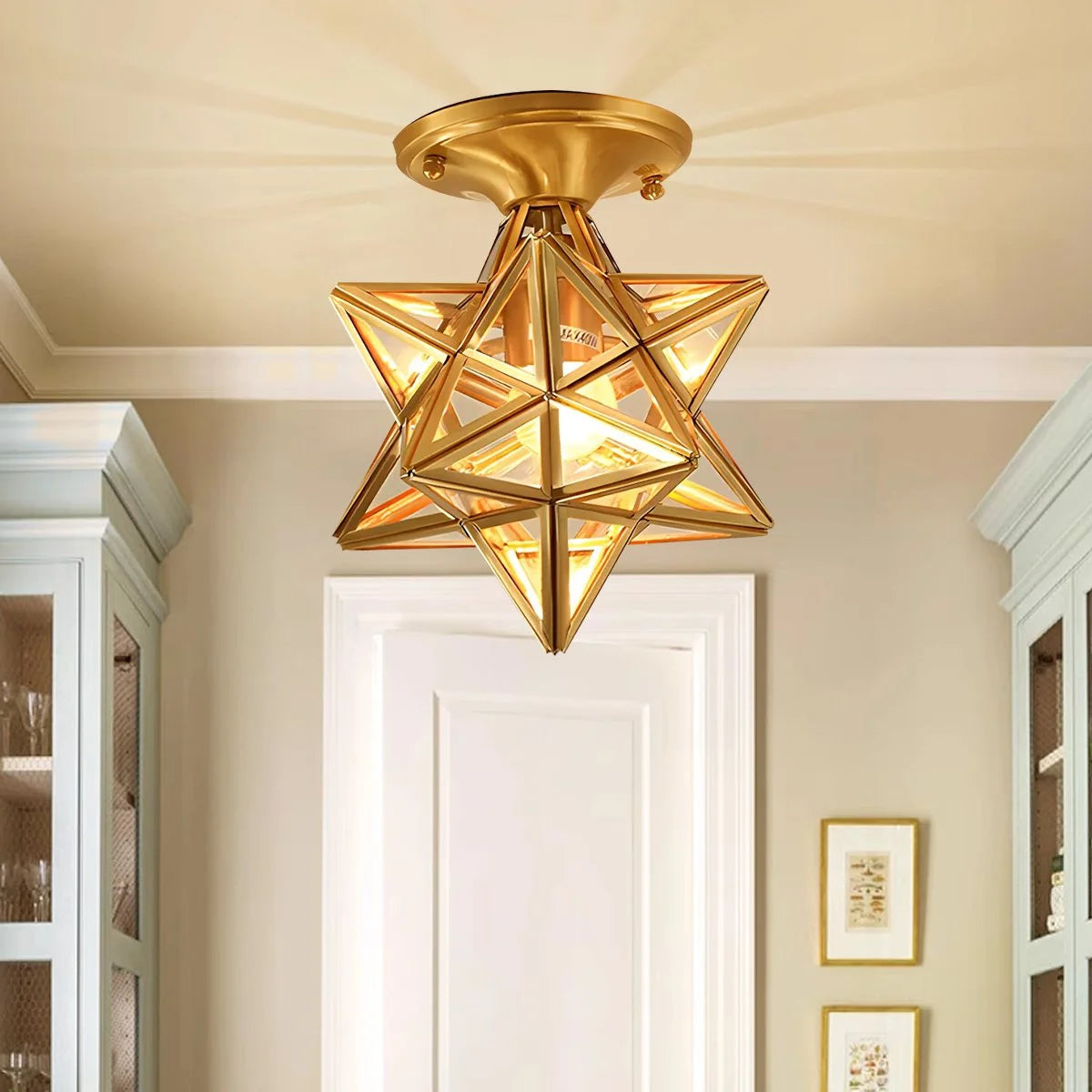 Antizer European Style Copper Glass Ceiling Lamp-A
