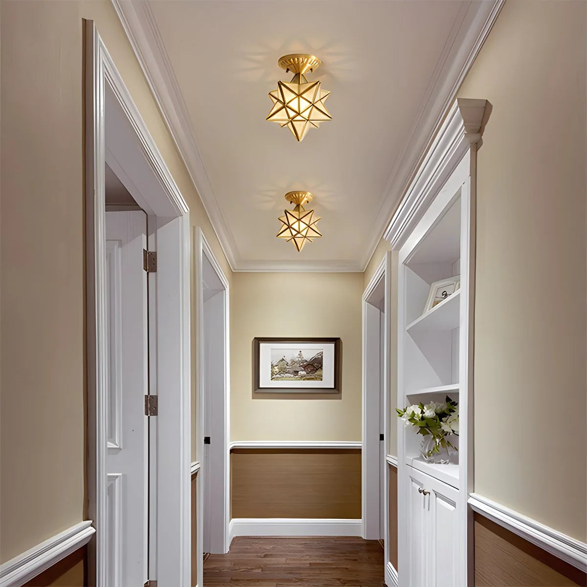 Antizer European Style Copper Glass Ceiling Lamp-A