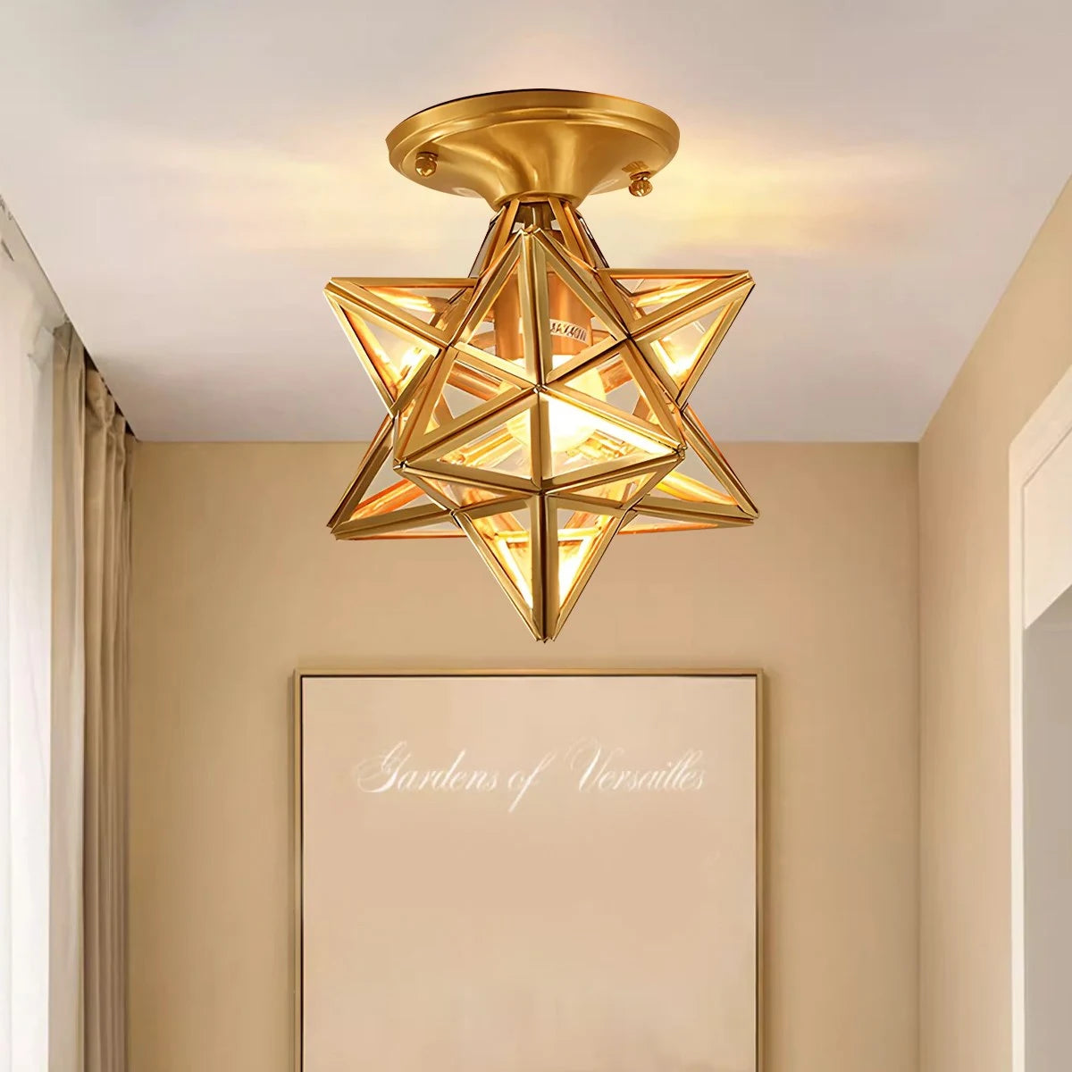Antizer European Style Copper Glass Ceiling Lamp-A
