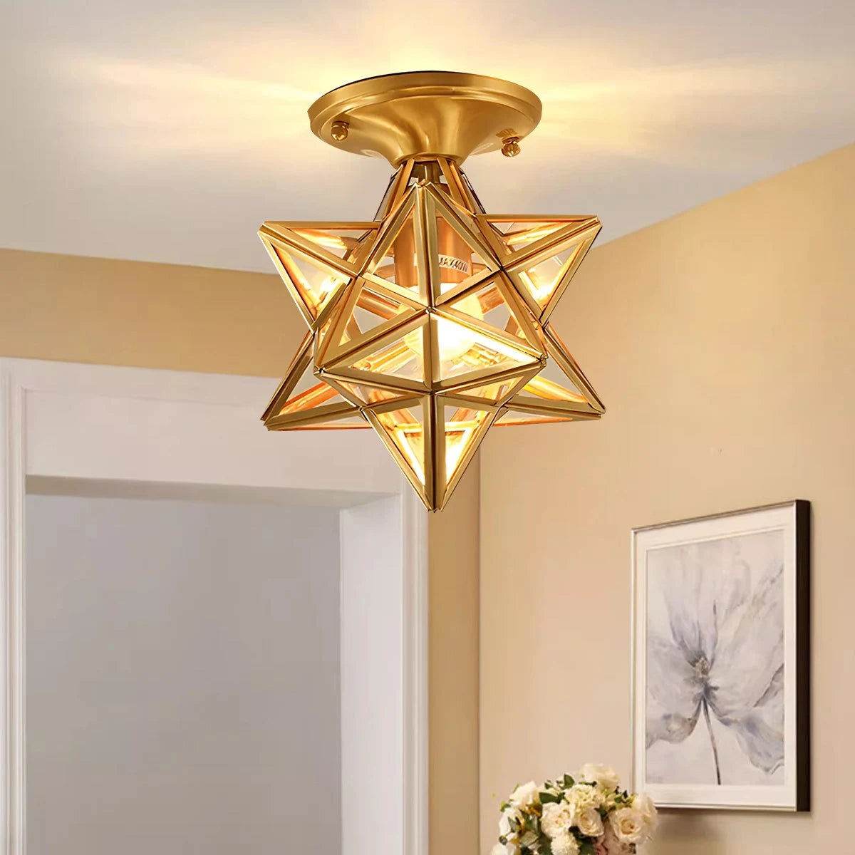 Antizer European Style Copper Glass Ceiling Lamp-A