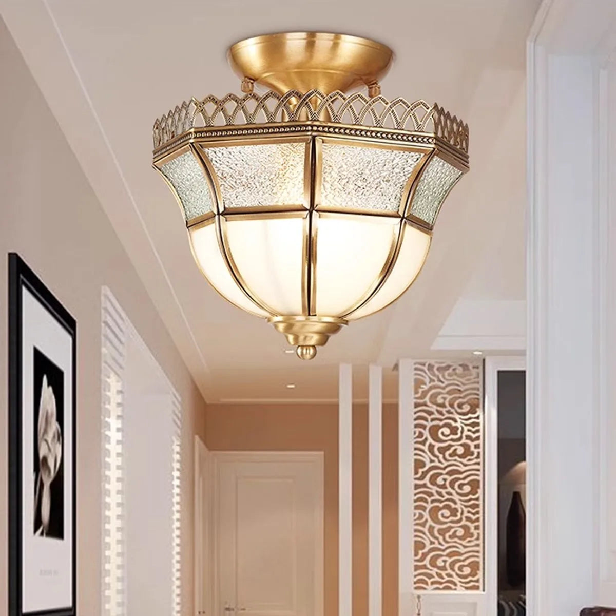 Antizer European Style Copper Glass Ceiling Lamp-B