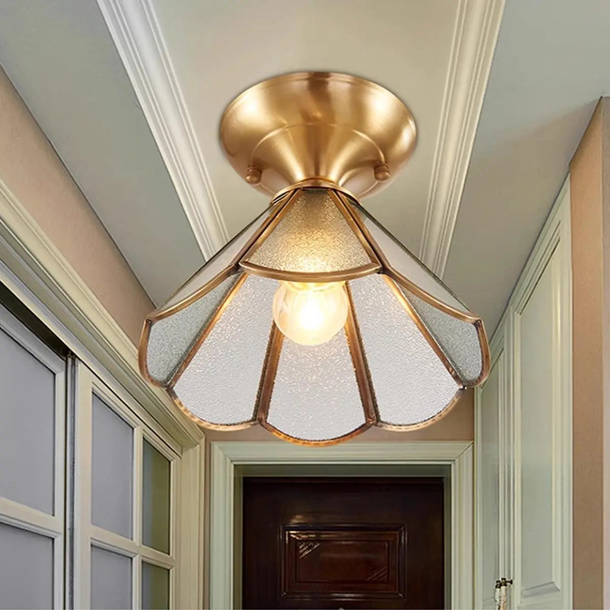 Antizer European Style Copper Glass Ceiling Lamp-B