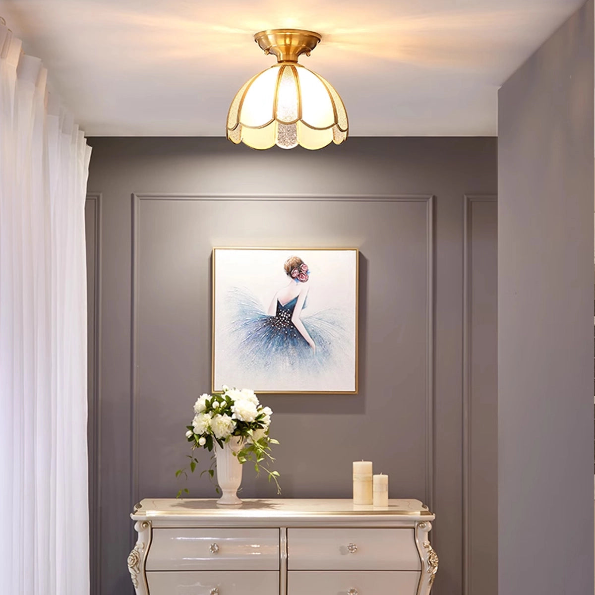 Antizer European Style Copper Glass Ceiling Lamp-F