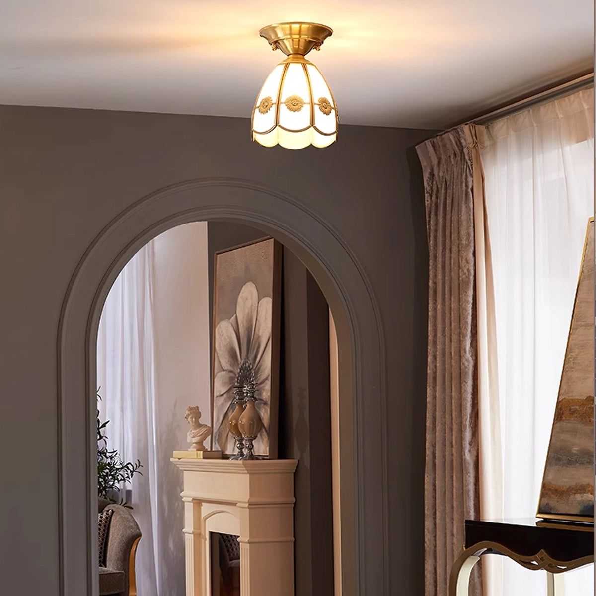 Antizer European Style Copper Glass Ceiling Lamp-F