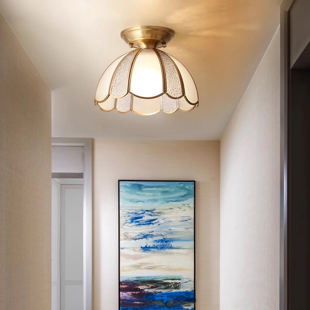 Antizer European Style Copper Glass Ceiling Lamp-F